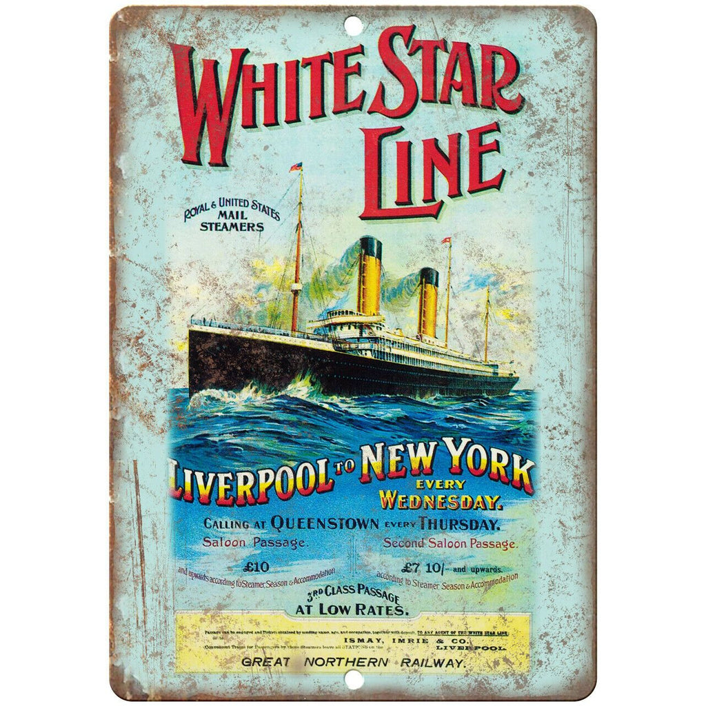 White Star Line Liverpool to New York 10" x 7" Reproduction Metal Sign T71