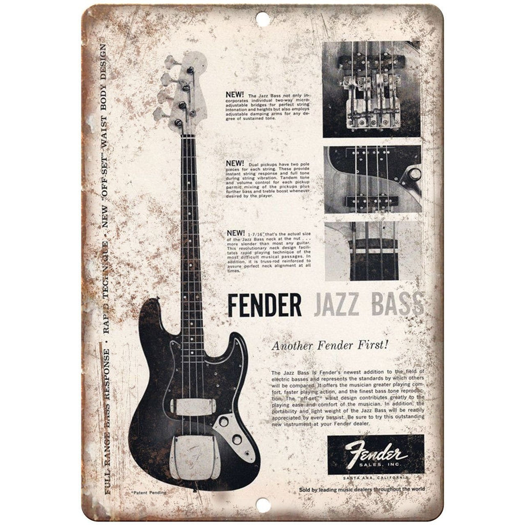 Fender Guitear Jazz Bass Ad Off Set Design Ad 10"X7" Reproduction Metal Sign R25