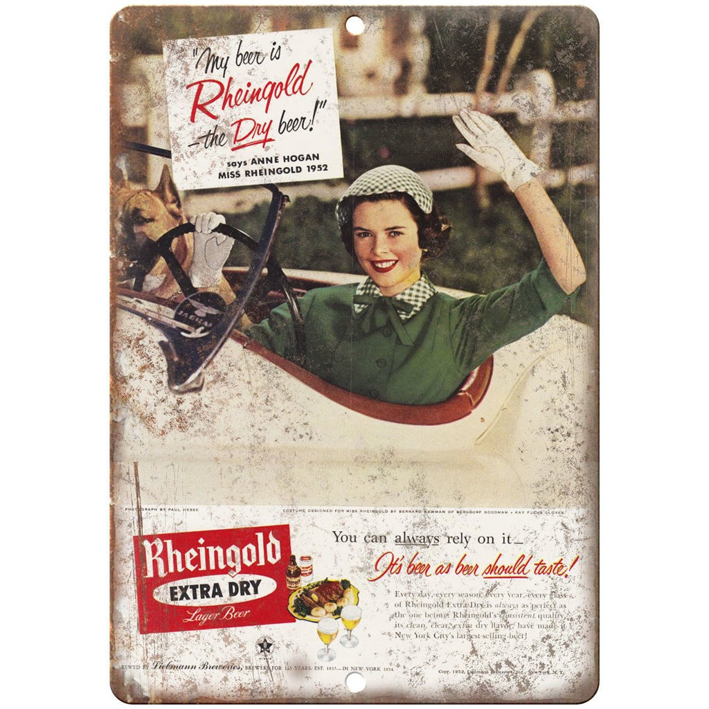 Rheingold Beer Anne Hogan 1952 Beer Ad 10" x 7" Reproduction Metal Sign E314