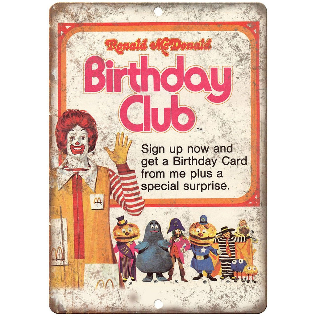 Ronald McDonald Birthday Club Vintage Ad 10" X 7" Reproduction Metal Sign N226