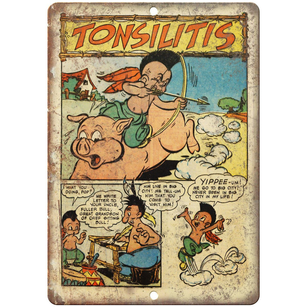 Tonsilitis Comic Strip Vintage Art 10" x 7" Reproduction Metal Sign J573