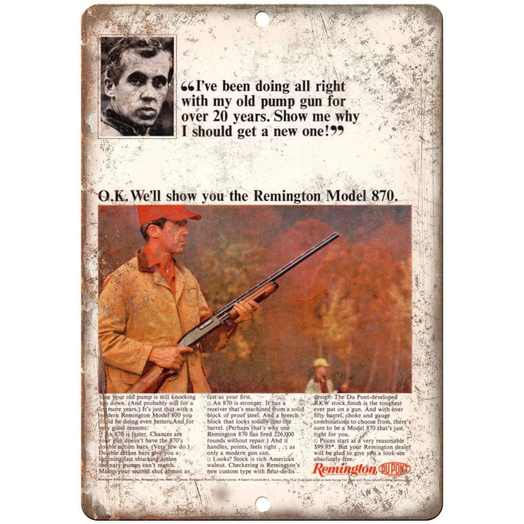 Remington Model 870 Dupont Vintage Ad 10" x 7" Metal Sign