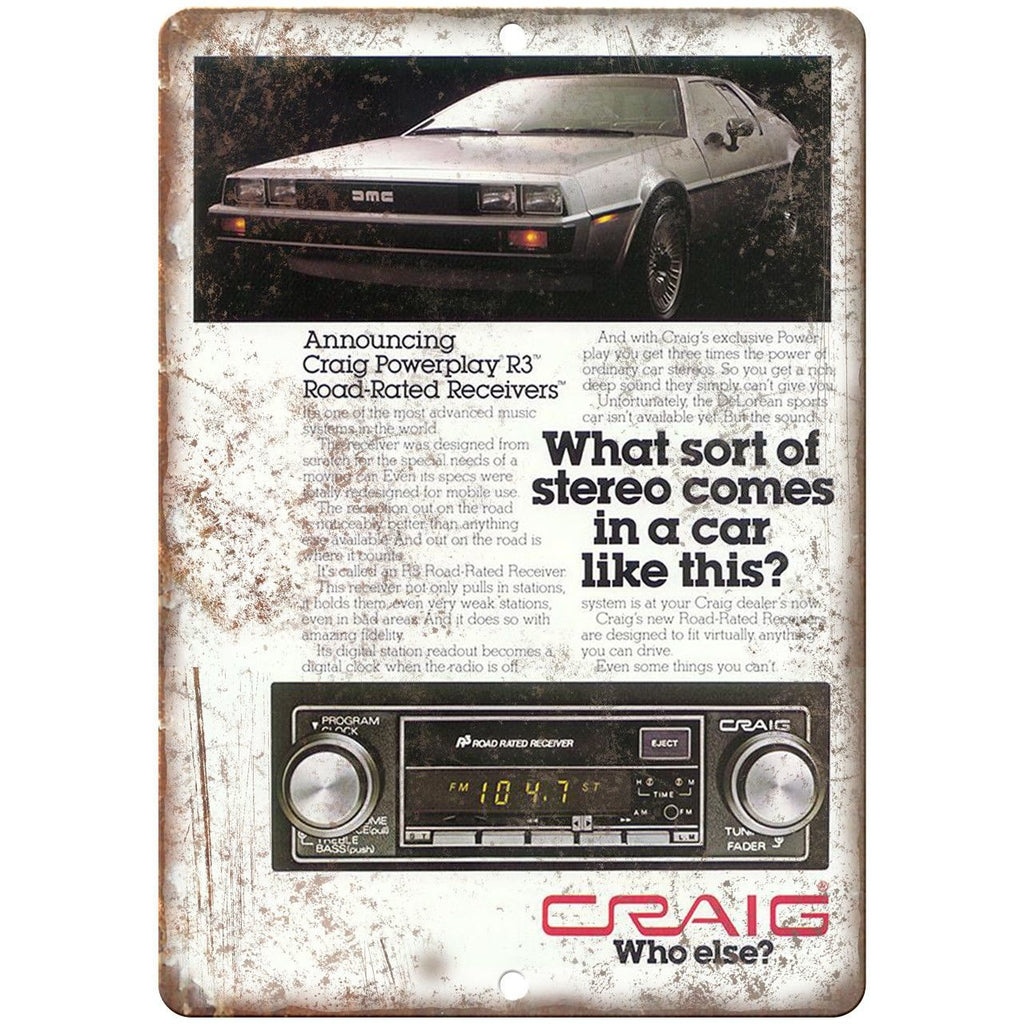 DMC DeLorean Vintage Craig Powerplay R3 Stereo - 10" x 7" Retro Look Metal Sign