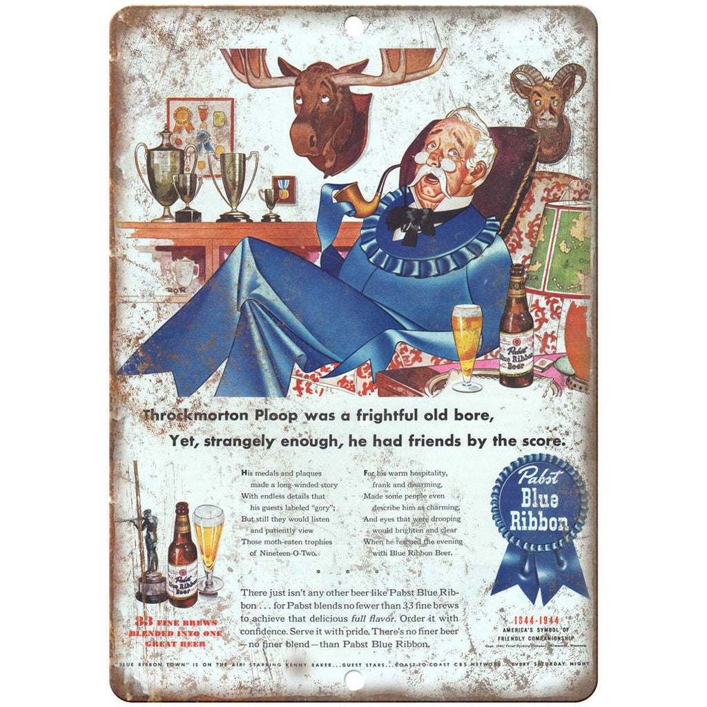 Pabst Blue Ribbon Beer Vintage Ad 10" x 7" Reproduction Metal Sign E19