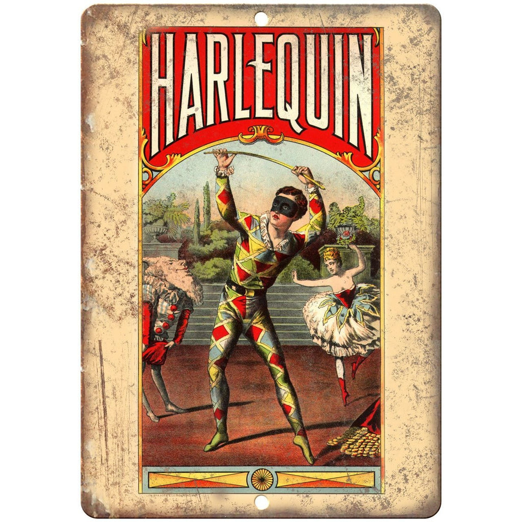 Harlequin Magician Circus Vintage Poster 10" X 7" Reproduction Metal Sign ZH151
