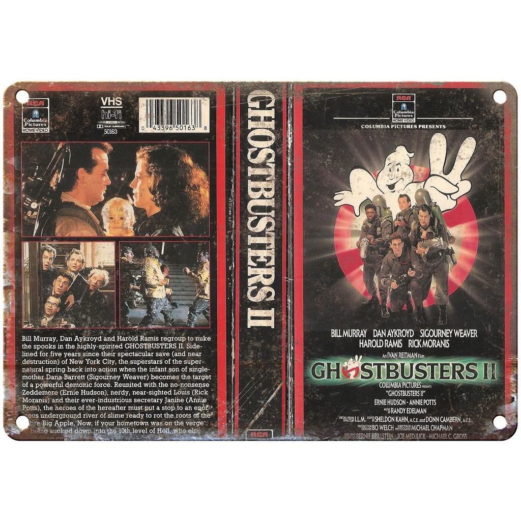 1989 Ghostbusters 2 Video VHS Cover 10" x 7" Reproduction Metal Sign