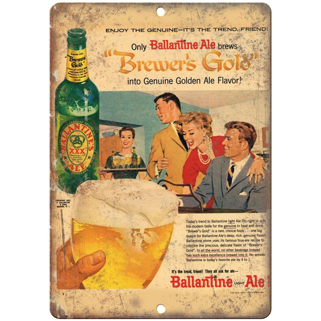Ballantine Ale Brewer's Gold Vintage Beer 10" x 7" Reproduction Metal Sign E252