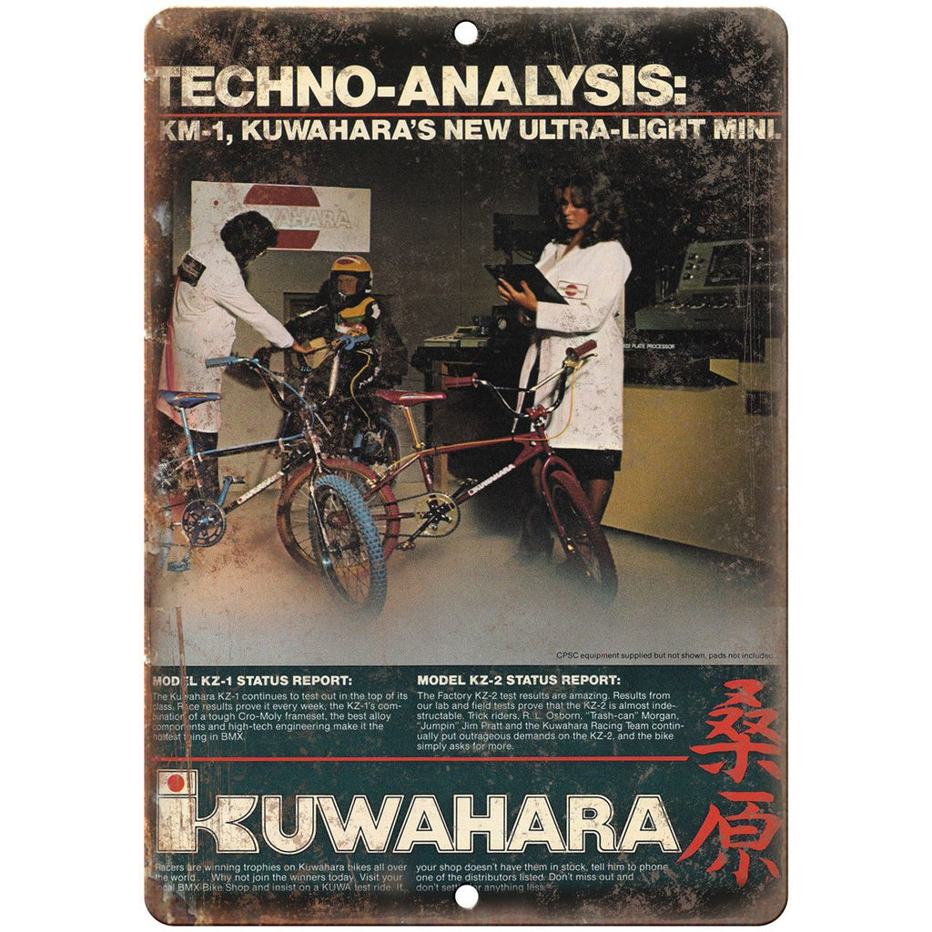 Kuwahara KZ-1 KZ-2 Vintage BMX Racing Ad 10" x 7" Reproduction Metal Sign B484