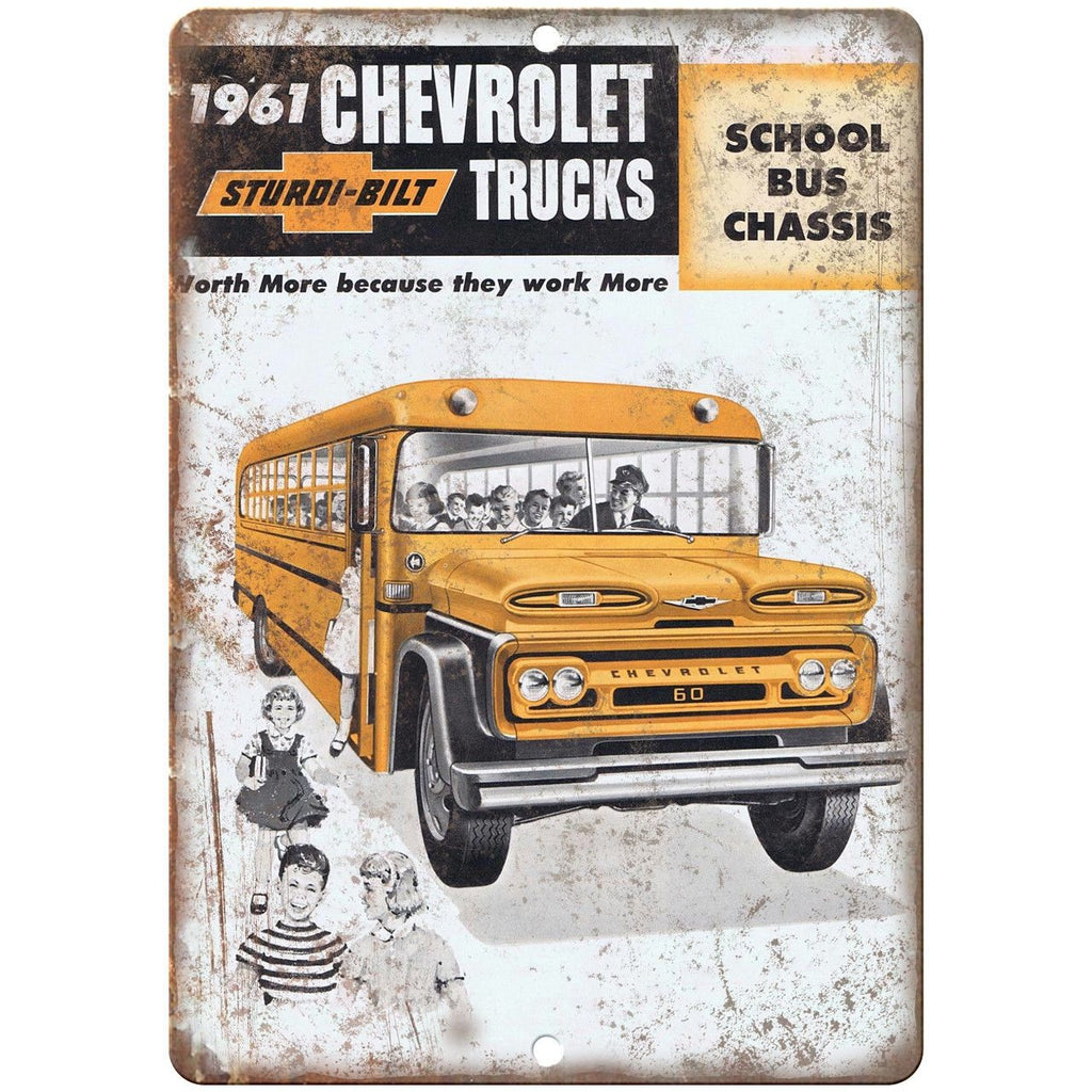 1961 Chevrolet Truck School Bus Chassis 10" x 7" Reproduction Metal Sign A168