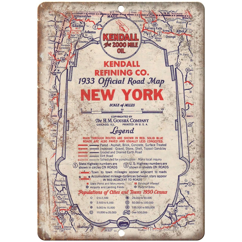 1933 Kendall Oil Refining Company Road Map 10" x 7" Reproduction Metal Sign A138