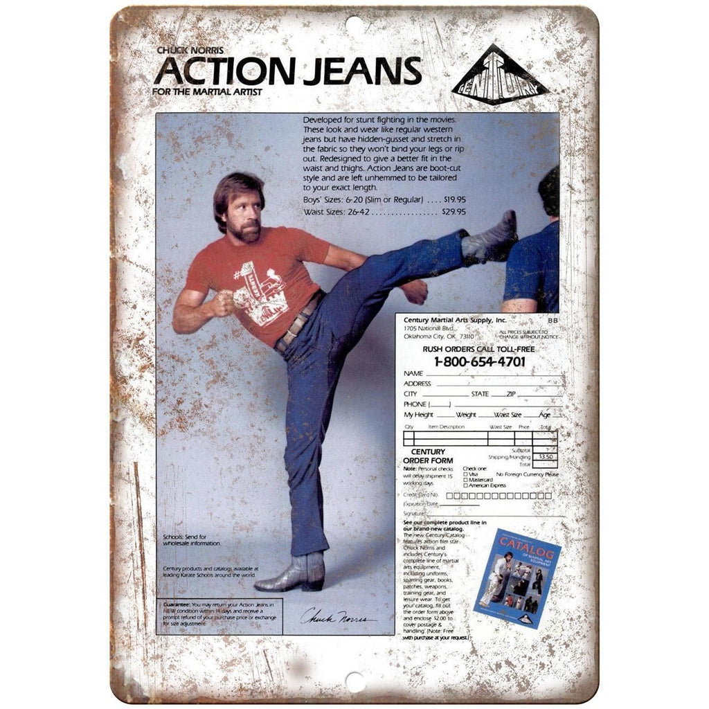 Chuck Norris Action Jeans Century Martial Arts 10"x7"Reproduction Metal Sign X55