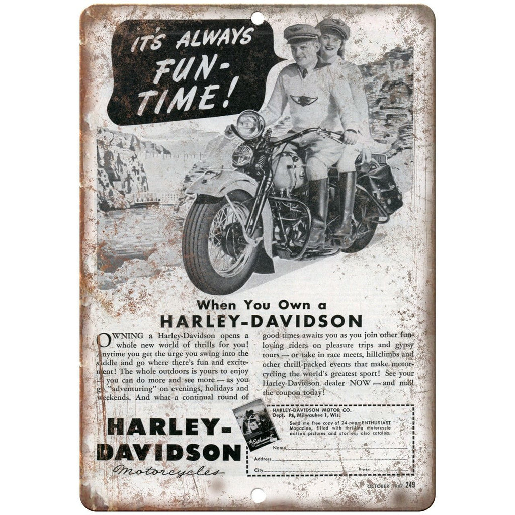 Harley Davidson Motorcycle Ad Vintage 10" x 7" Reproduction Metal Sign F58