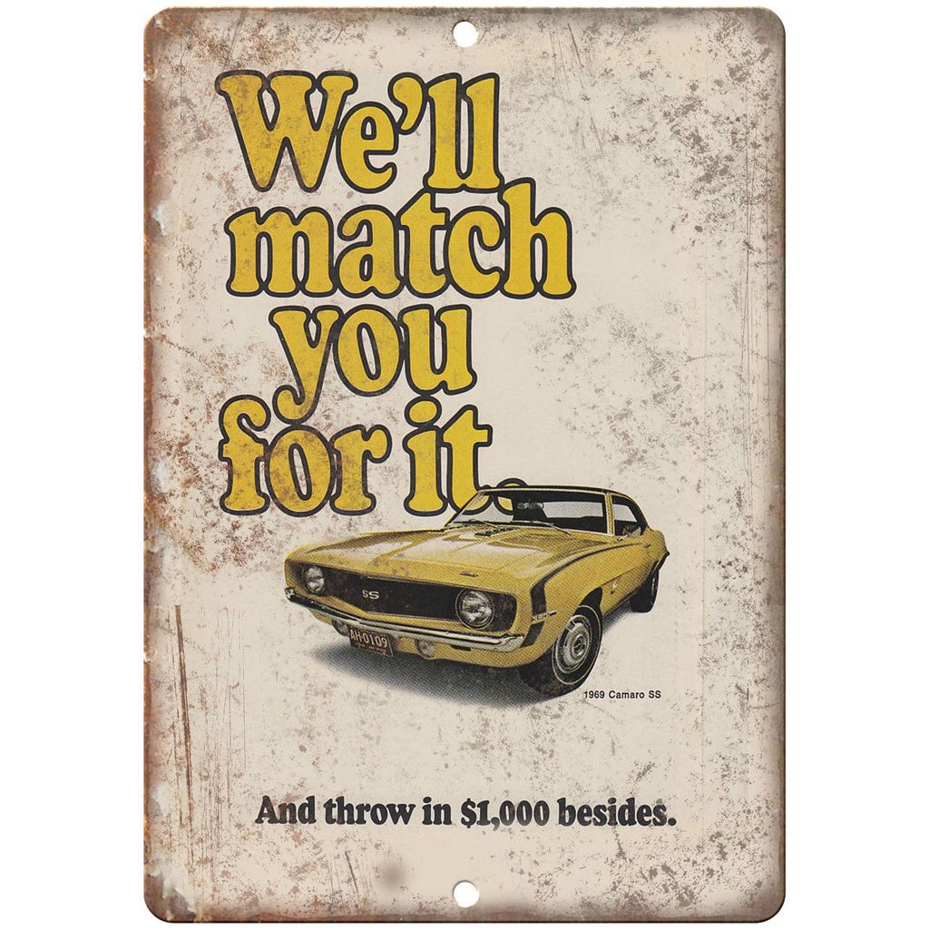 1969 Chevy Camaro Vintage Print Ad Retro Look 10" x 7" Reproduction Metal Sign