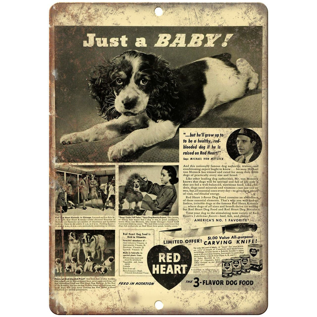 Red Heart Puppy Food Vintage Ad 10" X 7" Reproduction Metal Sign N366