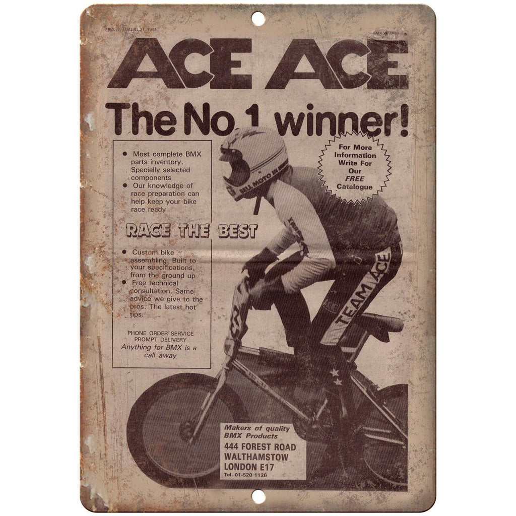 1981 ACE BMX Vintage Racing Bicycle Ad 10" x 7" Reproduction Metal Sign B485