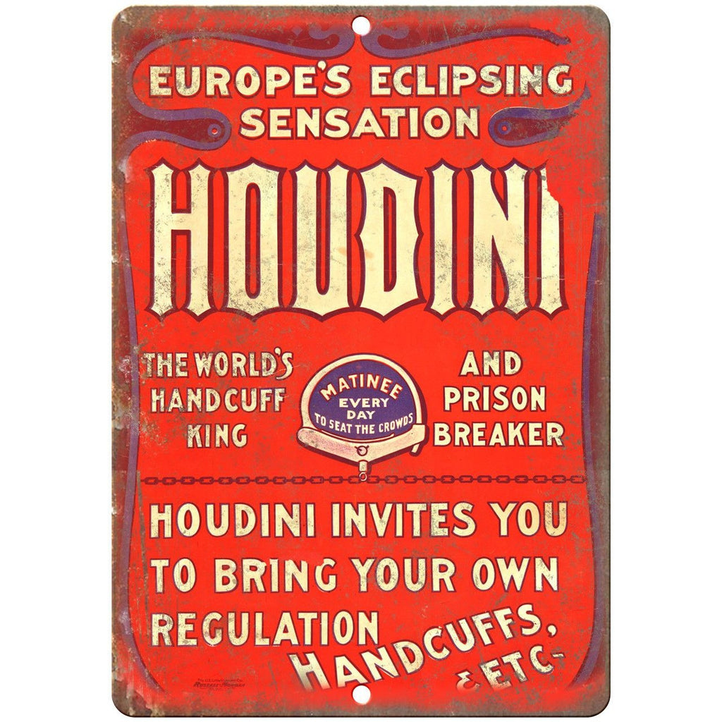 Houdini World Handcuff King Poster 10" X 7" Reproduction Metal Sign ZH122