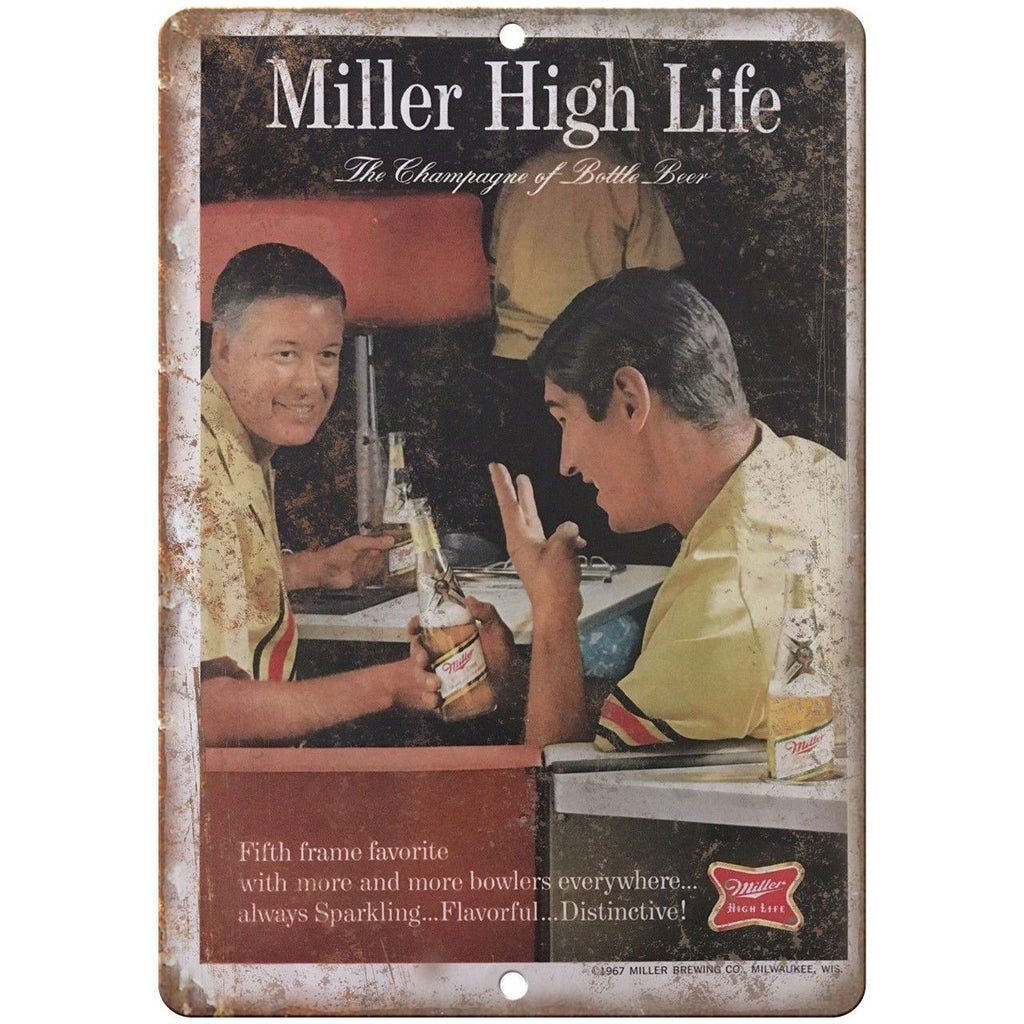 1967 Miller High Live Beer Milwaukee Ad 10" x 7 " Reproduction Metal Sign E26