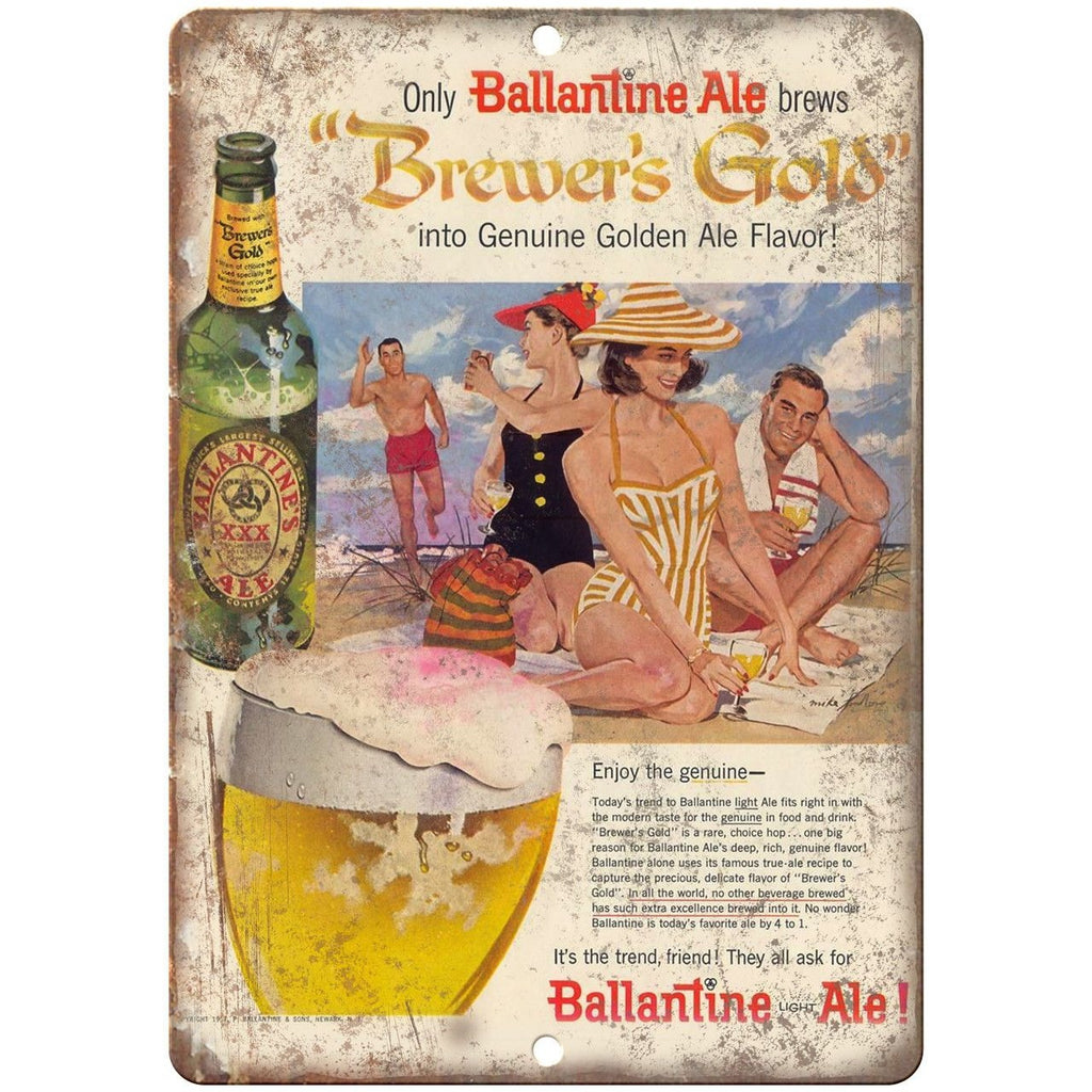 Ballantine Ale Brewer's Gold Vintage Ad 10" x 7" Reproduction Metal Sign E283