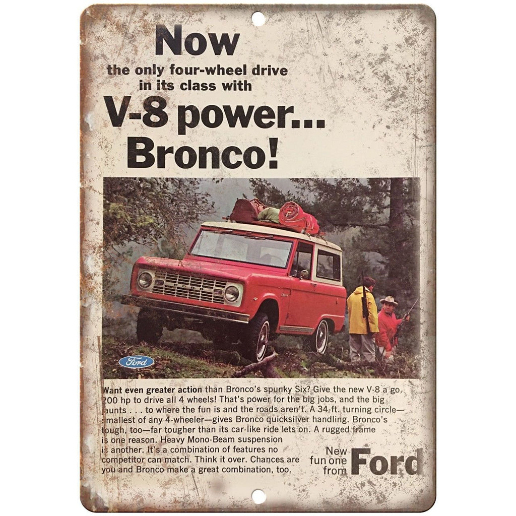 Ford Bronco V-8 Mono-Beam Suspension Ad 10" x 7" Reproduction Metal Sign A32