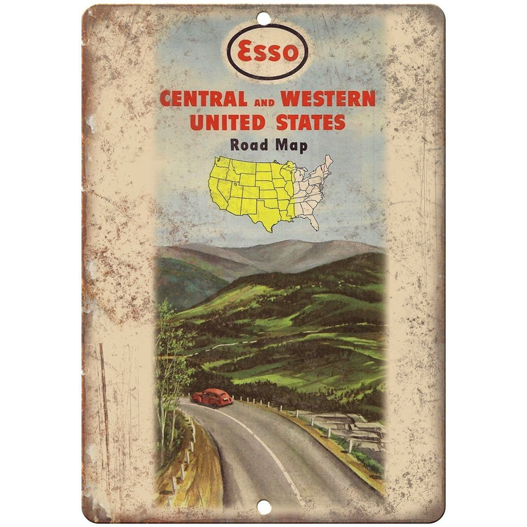 ESSO Central And Western United States Map 10" x 7" Reproduction Metal Sign A149