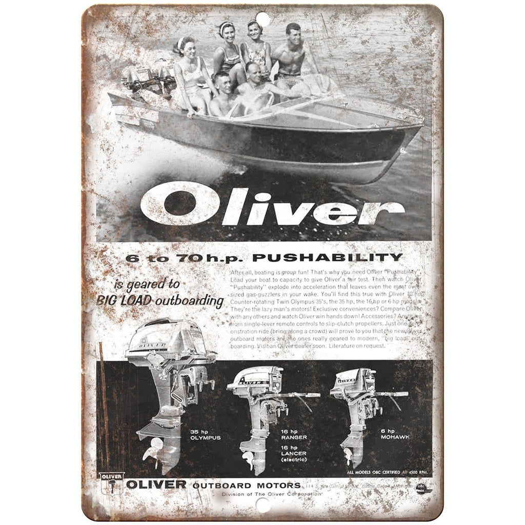 Oliver Outboard Motor Vintage Boat Ad 10" x 7" Reproduction Metal Sign L65
