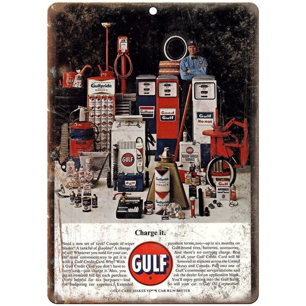 Gulf Motor Oil Credit Card Gas Station Ad 10" x 7" Reproduction Metal Sign A17