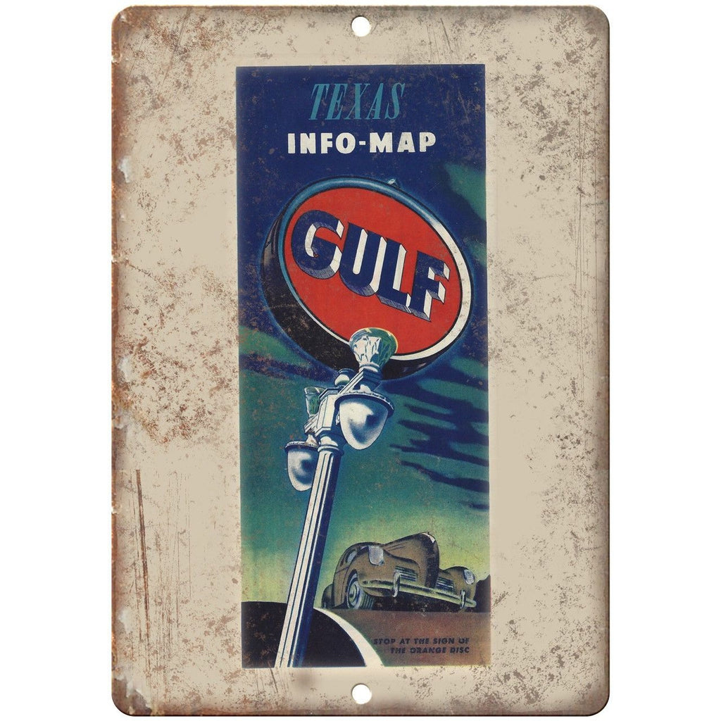 Gulf Motor Oil Texas Vintage Info-Map Cover 10"x7" Reproduction Metal Sign A132
