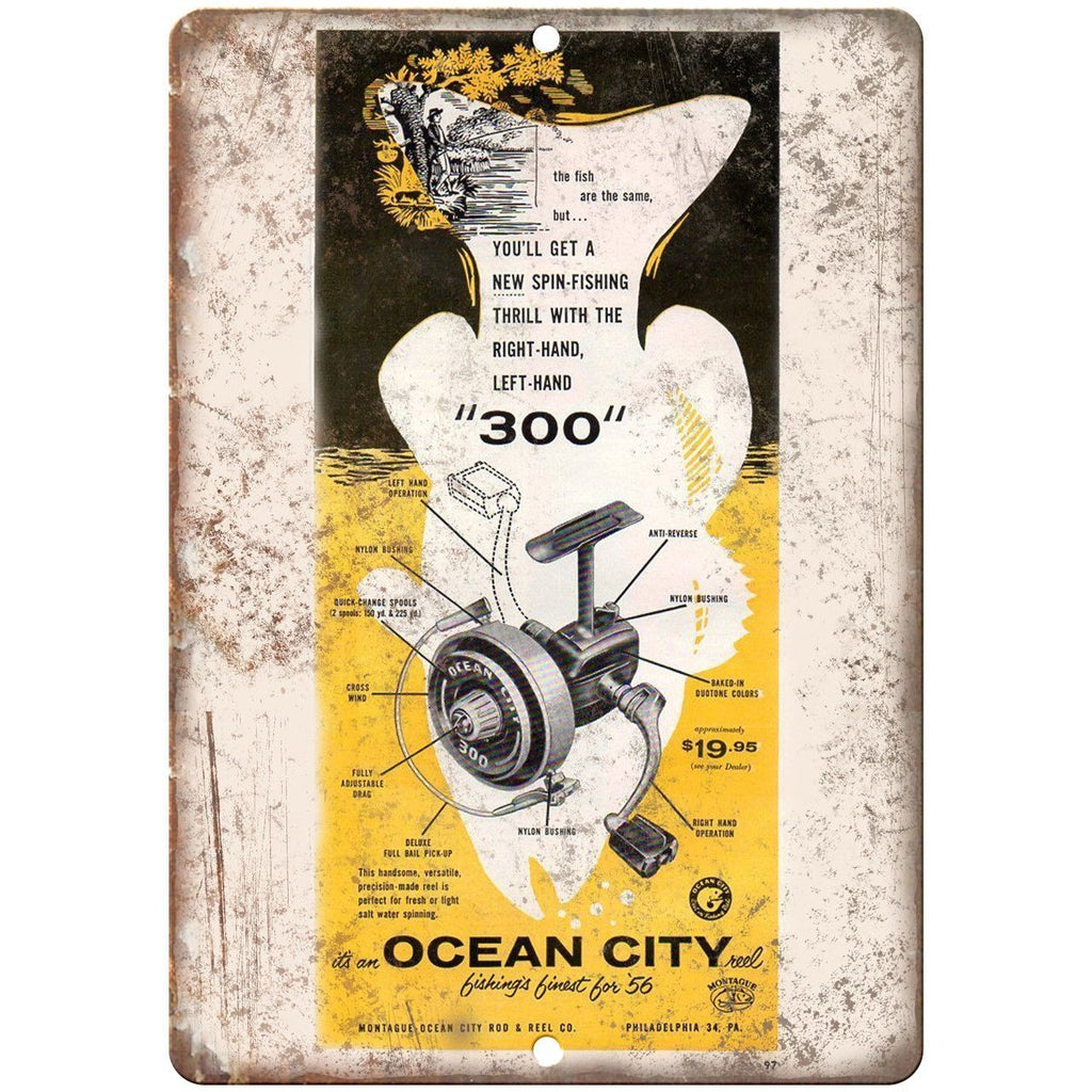 Ocean City Fishing Reel 300 1956 Tackle Ad - 10'" x 7" Reproduction Metal Sign