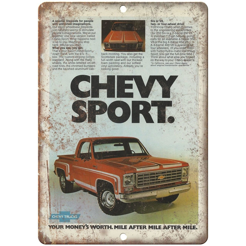 Chevy Sports Truck Advertisment Retro Look 10" x 7" Reproduction Metal Sign