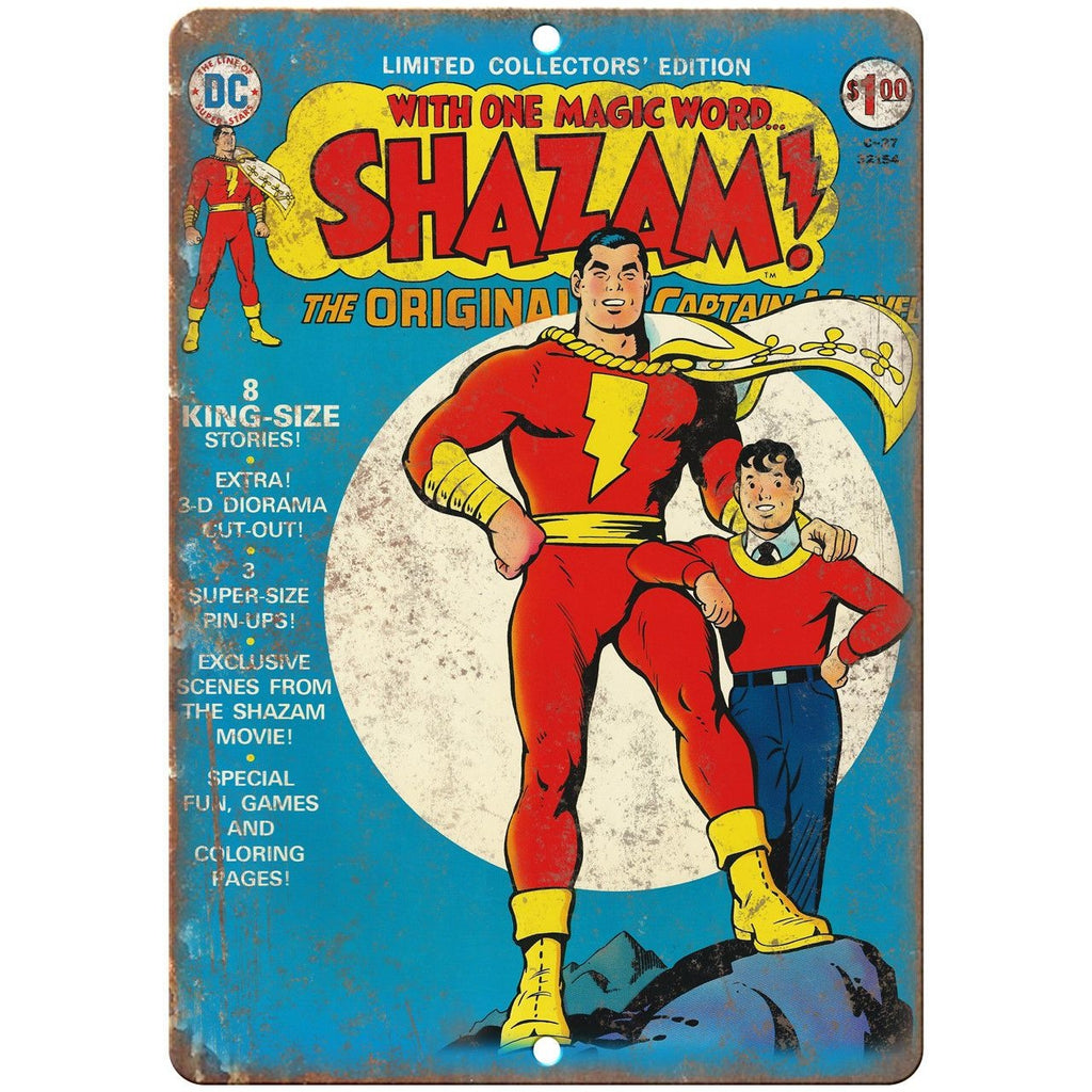 Shazam Vintage Comic Cover Art 10" X 7" Reproduction Metal Sign J295