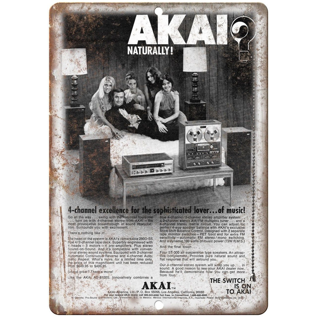 Akai 4-Channel Stereo Vintage Ad 10" x 7" Reproduction Metal Sign D111