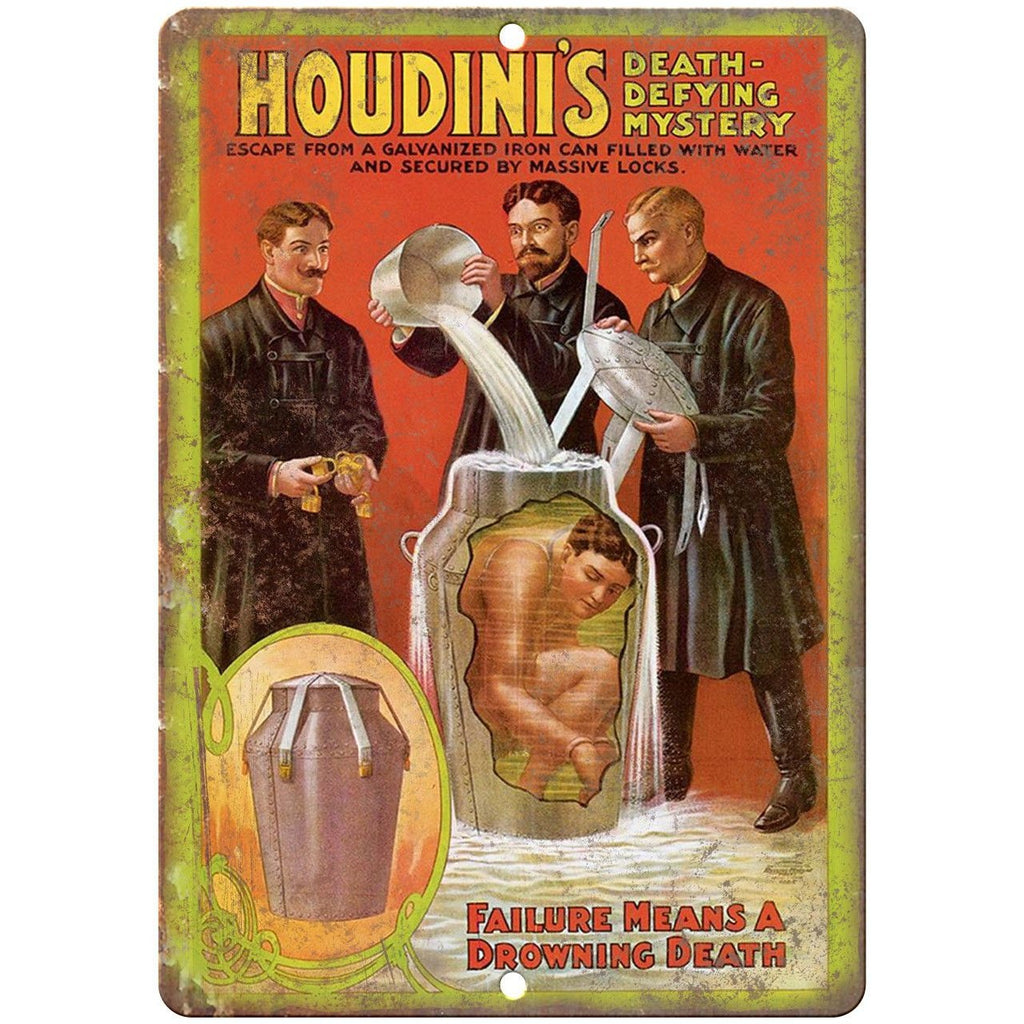 Houdini's Death Defying Mystery Poster 10" X 7" Reproduction Metal Sign ZH180