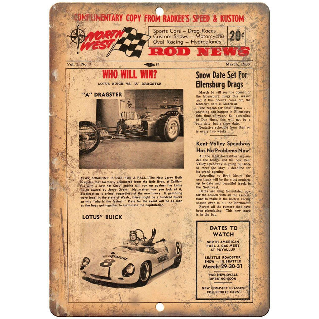 North West Hot Rod News Dragster 10" X 7" Reproduction Metal Sign A670