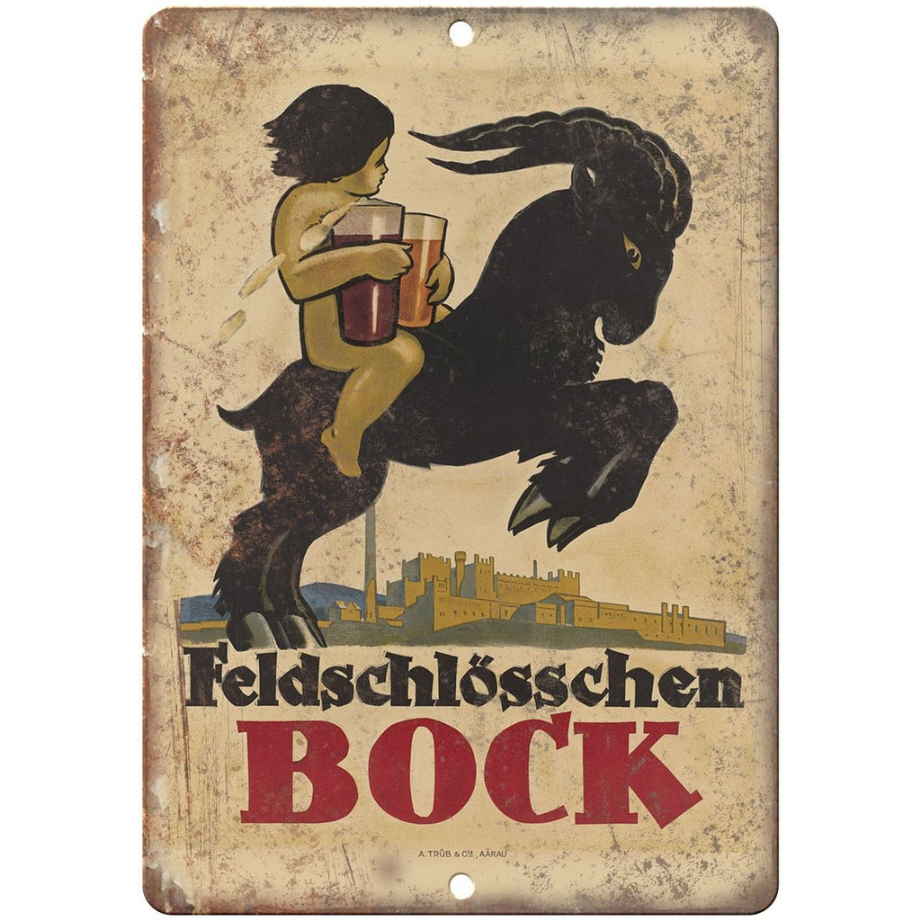 Feldschlosschen Bock Beer Mancave Vintage Ad Reproduction Metal Sign E123