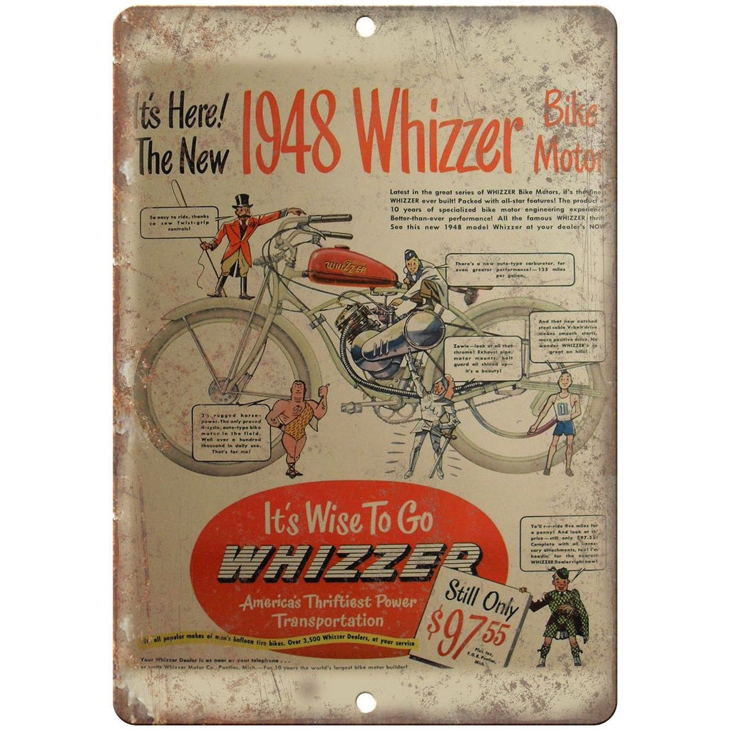 1948 Whizzer Bike Motor Vintage Motorcycle Ad 10"x7" Reproduction Metal Sign F07