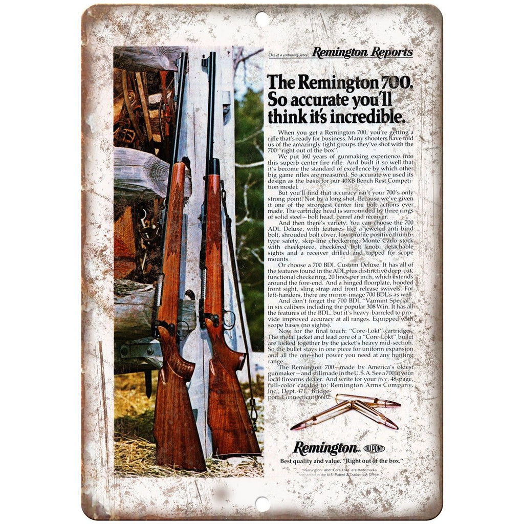 Remington 700 Sporting Rifle Vintage Ad 10" x 7" Reproduction Metal Sign