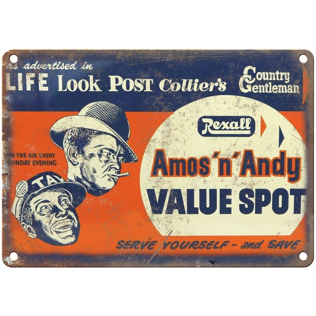 Porcelain Look Amos n Andy Post Colliers 10" x 7" Reproduction Metal Sign