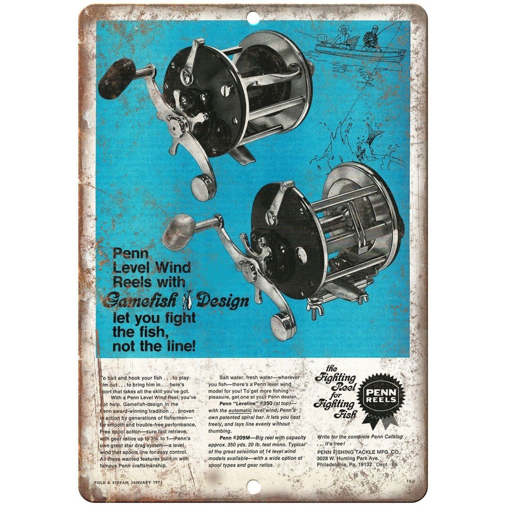 PENN Fishing Reel Tackle Gamefish Design Ad - 10'" x 7" Reproduction Metal Sign