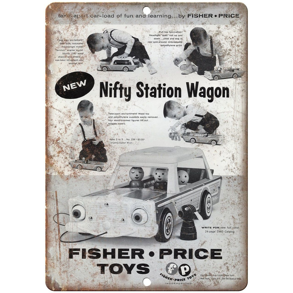 Fisher Price Toys Nifty Station Wagon Ad 10"X7" Reproduction Metal Sign ZD17