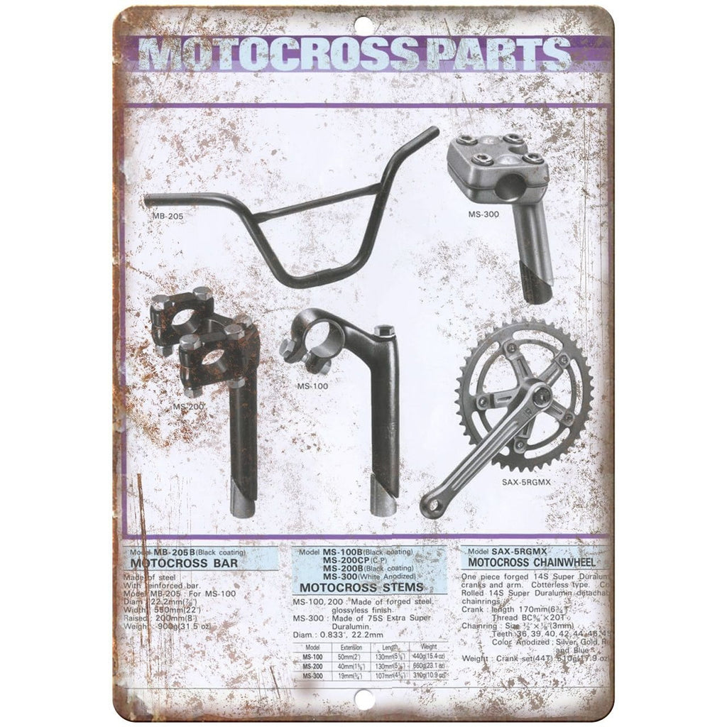 BMX Motocross Parts- 10" x 7" Metal Sign Vintage Look Reproduction