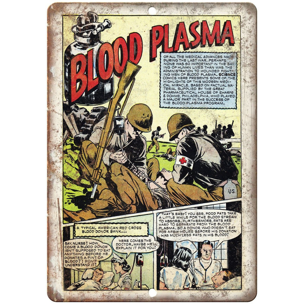 Blood Plasma Vintage Comic Strip 10" X 7" Reproduction Metal Sign J499