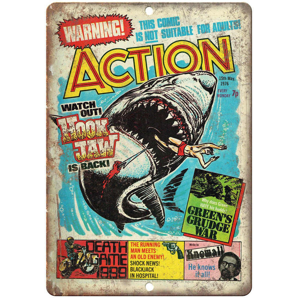 Action Comic Book Cover Vintage Art 10" x 7" Reproduction Metal Sign J648