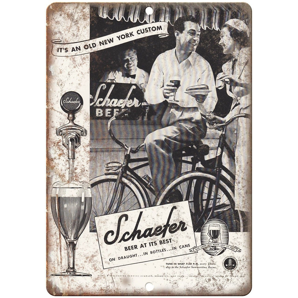 Schaefer Vintage Beer Bicycle Ad 10" x 7" Reproduction Metal Sign E311