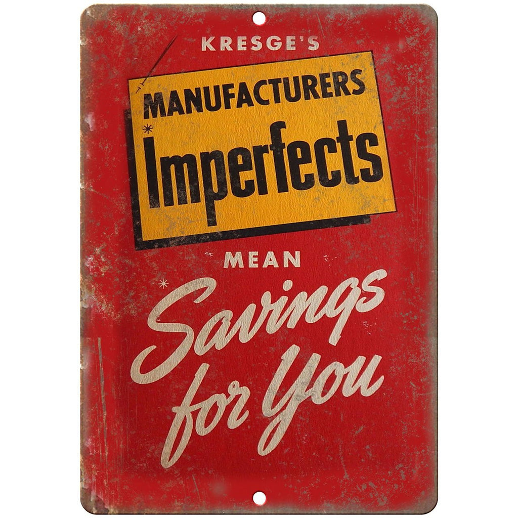 Porcelain Look Kresge's Manfacturers Imperfects 10" x 7" Reproduction Metal Sign