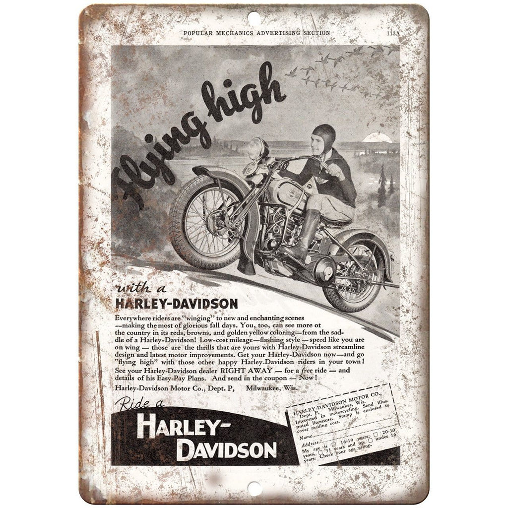 Harley Davidson Motorcycle Popular Mechanics 10"X7" Reproduction Metal Sign F26