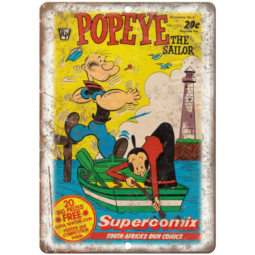 Popeye The Sailor Supercomix South Africa 9" x 12" Reproduction Metal Sign J220