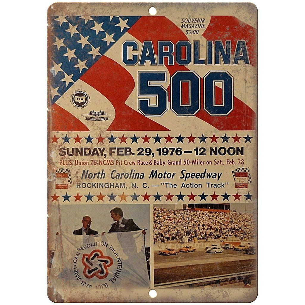 1976 Carolina 500 Racetrack Program Cover 10" X 7" Reproduction Metal Sign A497