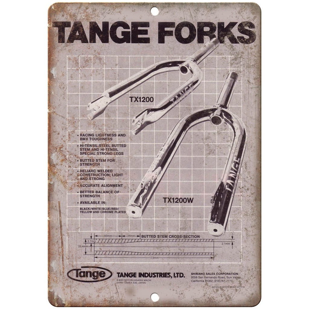 Tange Forks BMX Freestyle - 10" x 7" Metal Sign - Vintage Look Reproduction B73