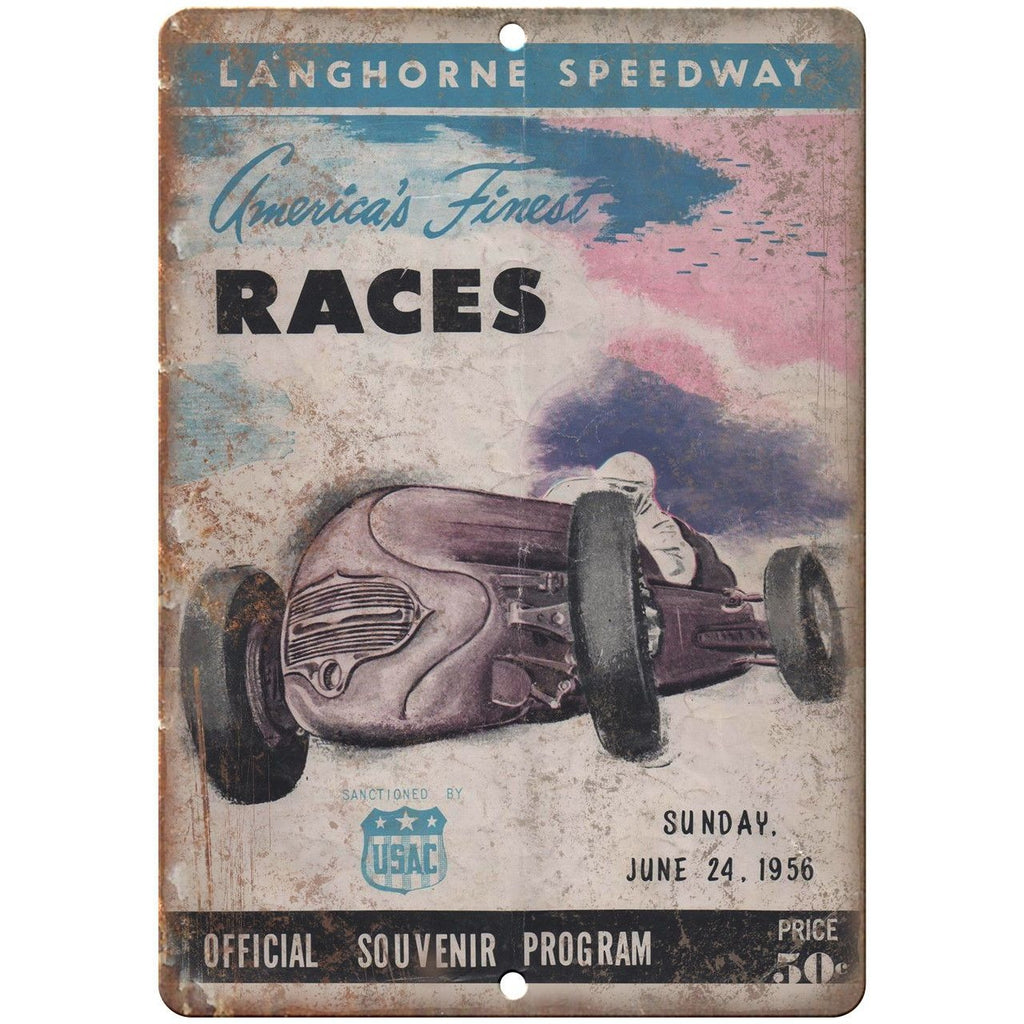1956 Langhorne Speedway Program Cover 10" X 7" Reproduction Metal Sign A542