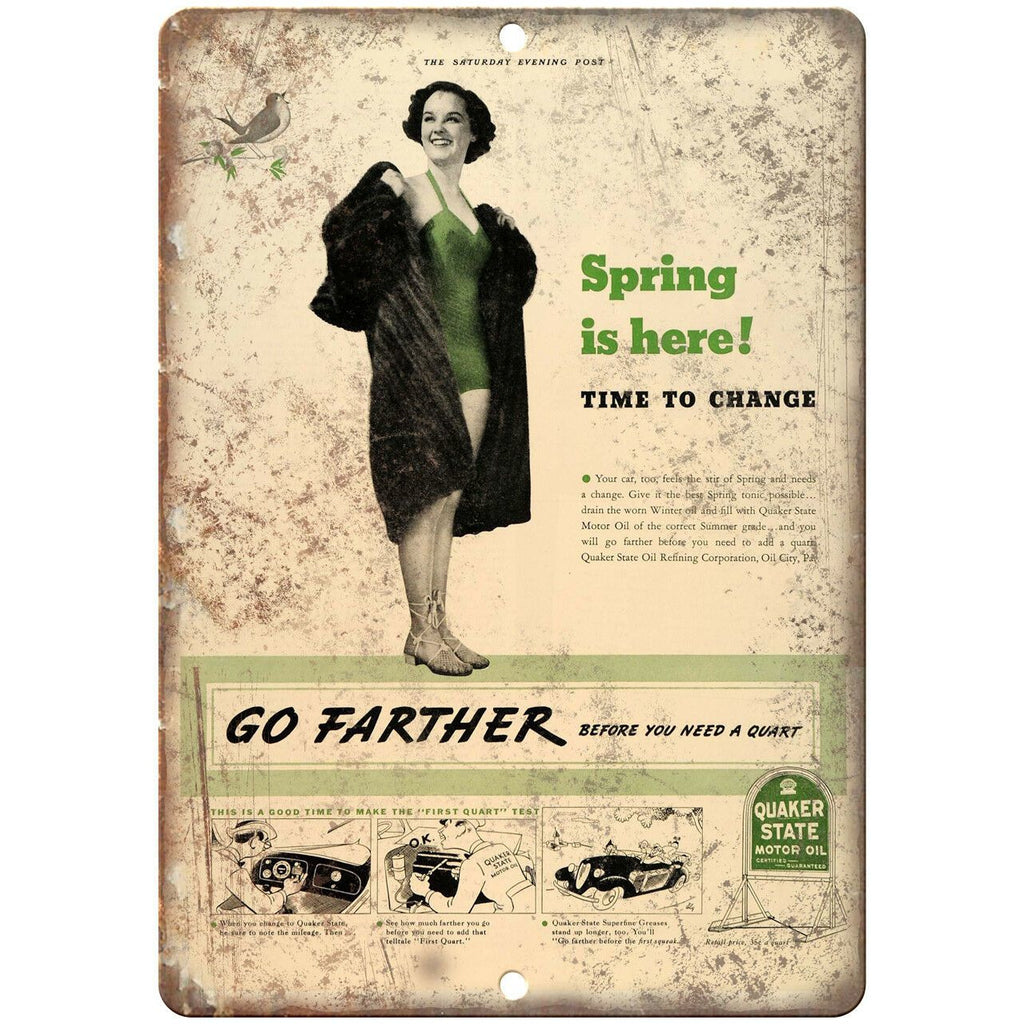 Quaker State Motor Oil Vintage Ad 10" X 7" Reproduction Metal Sign A824